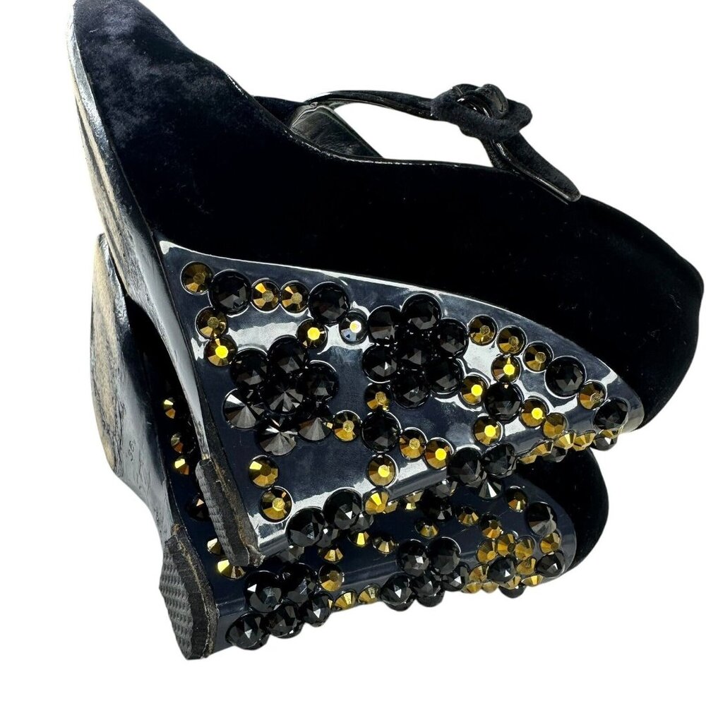 LOUIS VUITTON Wedge Pumps Heel Beaded Velvet Black Size EU 36/US 5.5 Cross Strap - Picture 13 of 17